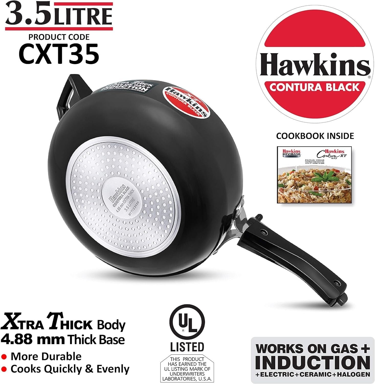Hawkins Contura XT Pressure Cooker, 3 Liter Capacity, Black v